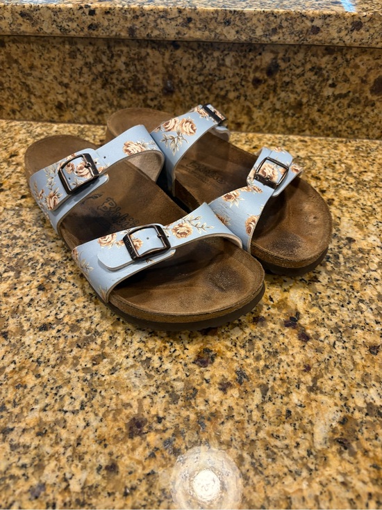 Birkenstock Shoes - Birkis Birkenstock Blue Floral Michele Double Strap Sandal Size 40 9-9.5 Narrow